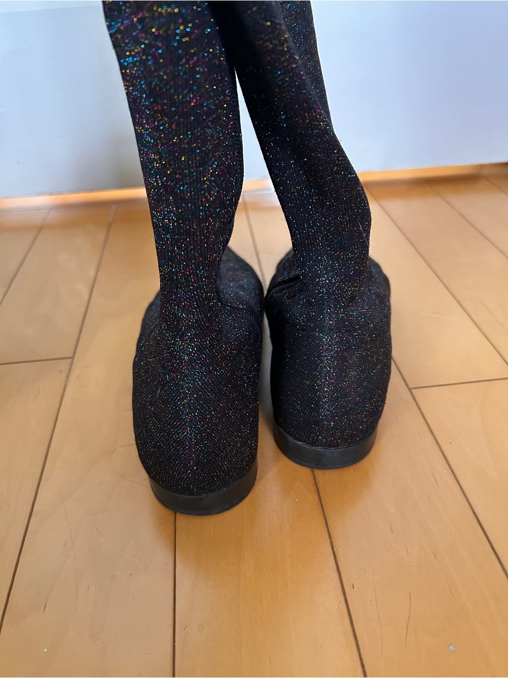 Zara Black Glitter Over-the-Knee Flat Boots - Picture 7 of 11